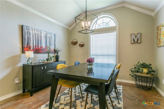 1306 Falcon Trl, Copperas Cove, TX 76522 - dining space with a chandelier, vaulted ceiling, and ornamental molding