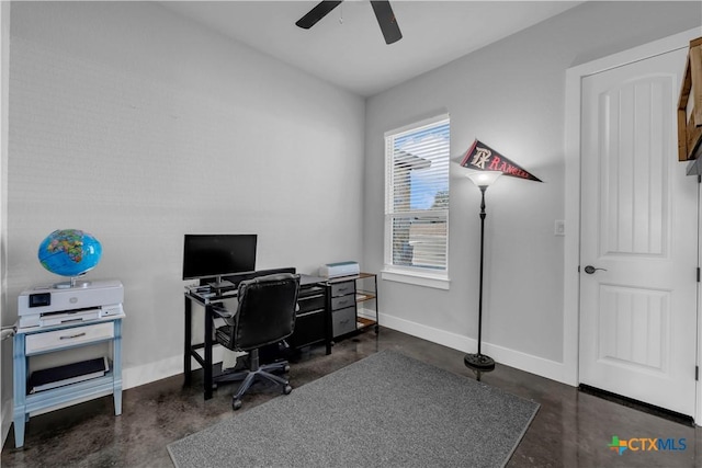 office area featuring ceiling fan