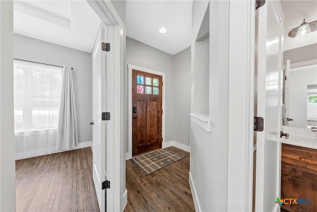 4130 Cripple Creek Dr, Temple, TX 76502 - foyer entrance featuring baseboards and wood finished floors
