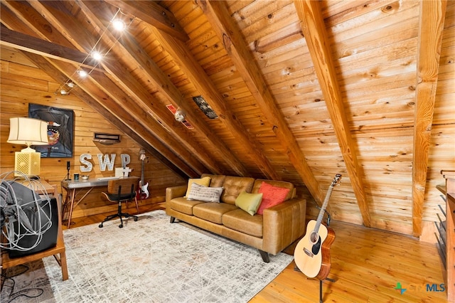 332 Westin Hls, New Braunfels, TX 78132 - office area with wood ceiling, wood walls, and hardwood / wood-style floors