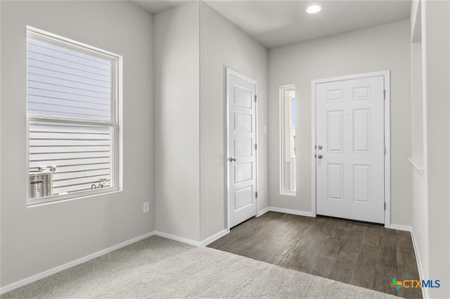 foyer entrance with dark hardwood / wood-style flooring