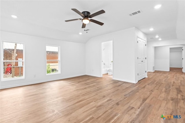 unfurnished living room featuring light wood-style flooring, visible vents, baseboards, and recessed lighting