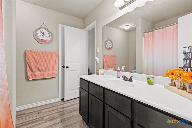 bathroom with hardwood / wood-style flooring and vanity