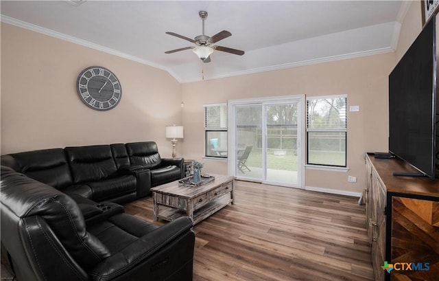 4208 Brookhaven Dr, Temple, TX 76504 - living room with wood finished floors, crown molding, and a ceiling fan