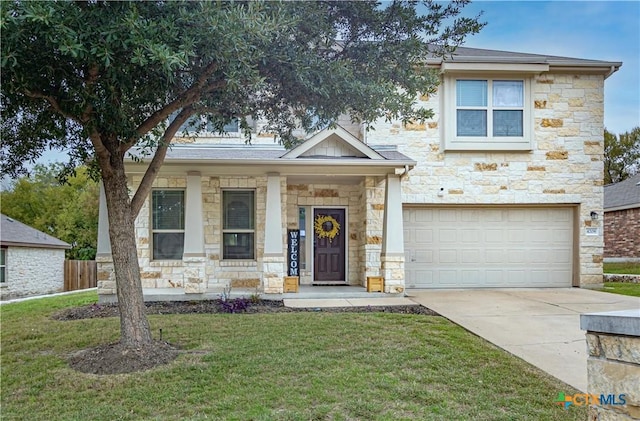 4208 Brookhaven Dr, Temple, TX 76504 - view of front of home featuring stone siding, concrete driveway, an attached garage, and a porch