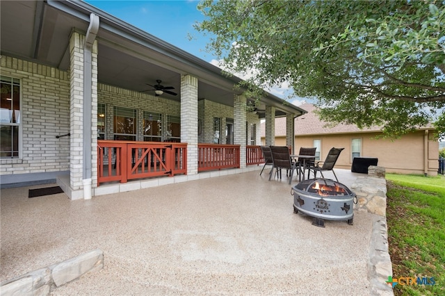 460 Shayla Ln, Canyon Lake, TX 78133 - view of patio featuring an outdoor fire pit and ceiling fan