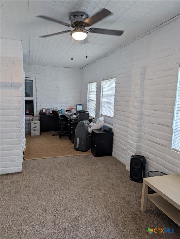 1201 Oblate Dr, Canyon Lake, TX 78133 - carpeted home office featuring ceiling fan