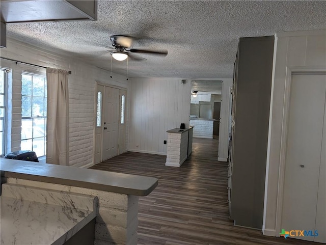 1201 Oblate Dr, Canyon Lake, TX 78133 - foyer featuring ceiling fan, dark wood-type flooring, a textured ceiling, and baseboards
