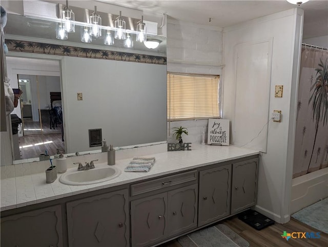 1201 Oblate Dr, Canyon Lake, TX 78133 - full bath featuring wood finished floors, vanity, and ensuite bath