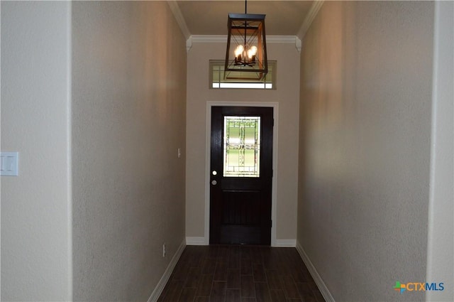 850 County Road 3152, Kempner, TX 76539 - doorway to outside with a chandelier, crown molding, and dark wood-style floors