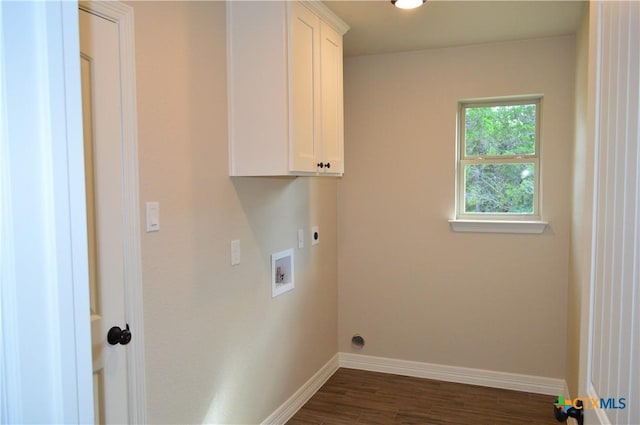 850 County Road 3152, Kempner, TX 76539 - laundry area featuring hookup for an electric dryer, cabinet space, washer hookup, and dark wood finished floors