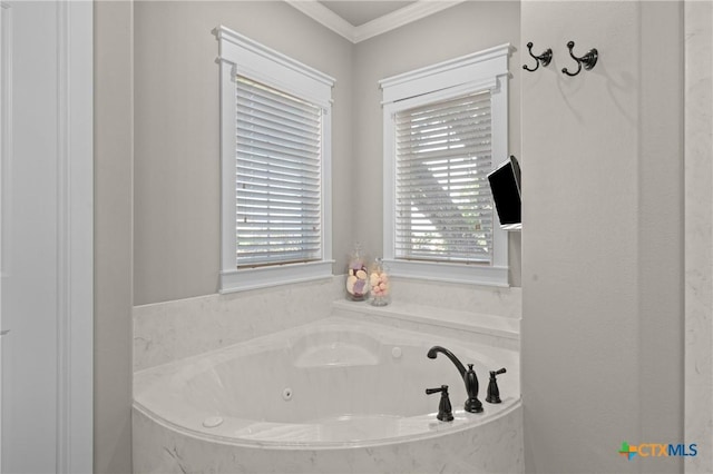 6319 Drexel Loop, Temple, TX 76502 - bathroom featuring a jetted tub and crown molding