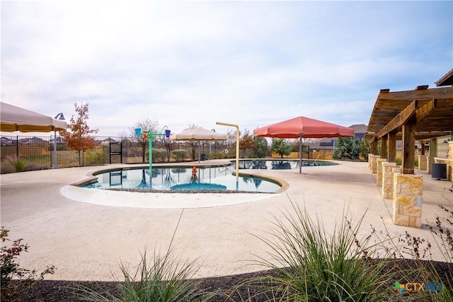 view of pool featuring central AC and a patio area