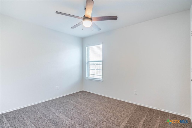 unfurnished room featuring carpet flooring and ceiling fan