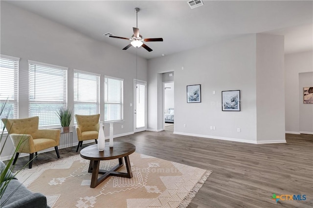 513 Foxbrook Way, Cibolo, TX 78108 - sitting room with wood finished floors, ceiling fan, and baseboards