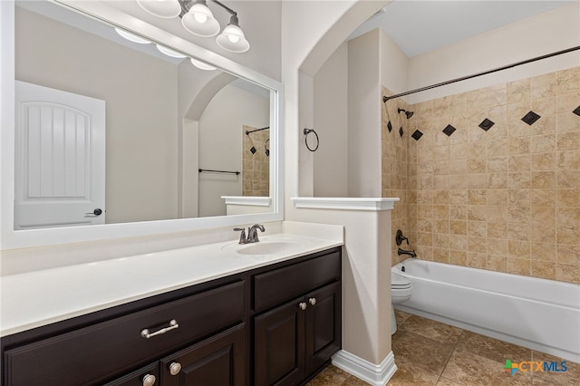 3312 Cortes Pl, Round Rock, TX 78665 - bathroom with vanity, bathtub / shower combination, toilet, and tile patterned floors