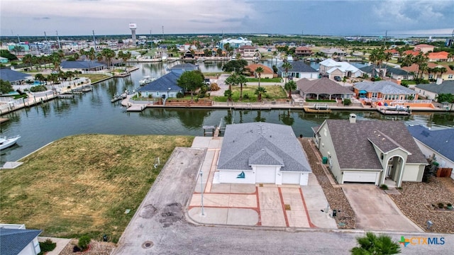 aerial view with a water view