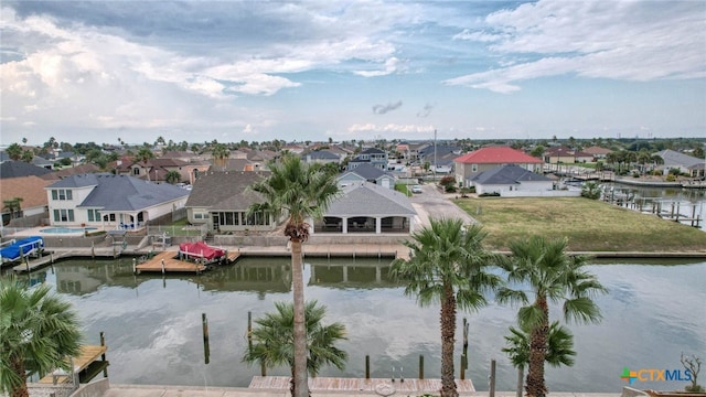 water view featuring a dock