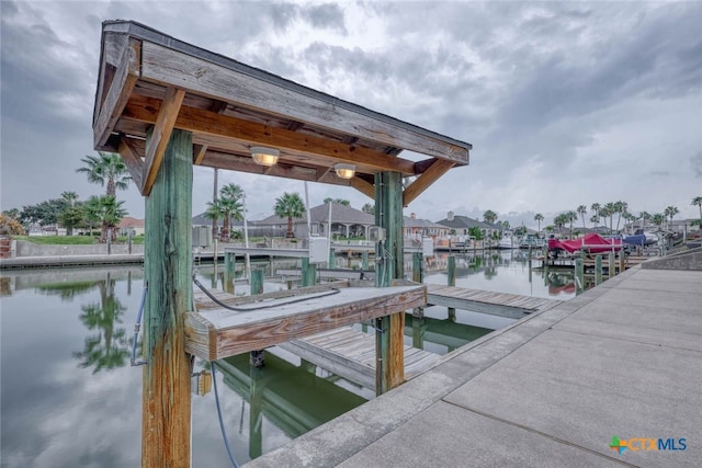 view of dock with a water view