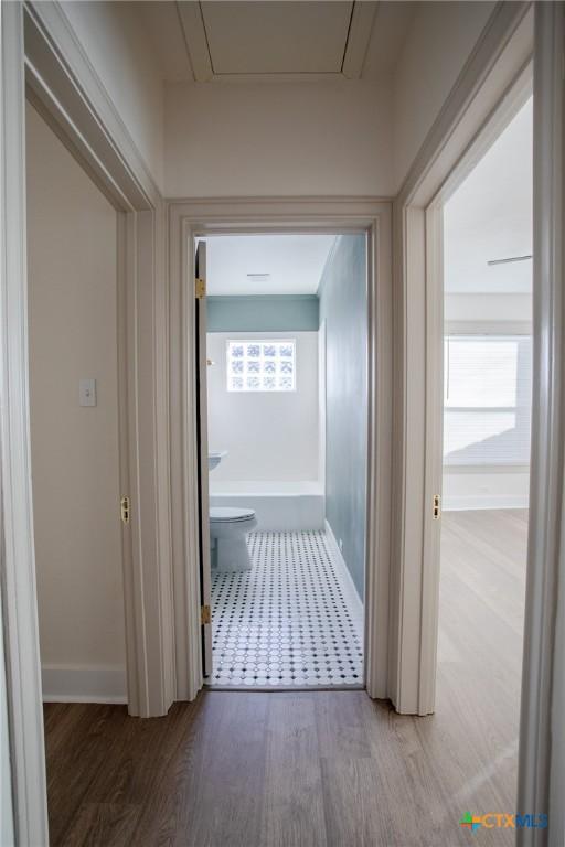 corridor featuring hardwood / wood-style flooring