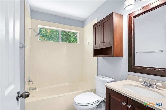 full bathroom featuring vanity, toilet, and shower / washtub combination