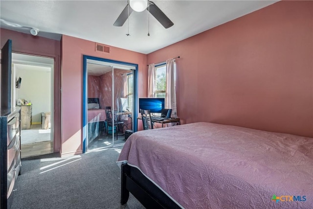 2308 Terrace Dr, Killeen, TX 76543 - bedroom featuring carpet floors, a ceiling fan, and a closet