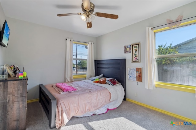 bedroom featuring carpet and ceiling fan