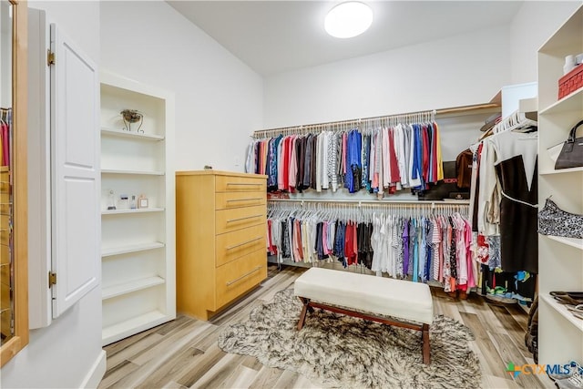 spacious closet featuring light hardwood / wood-style flooring