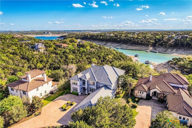 aerial view with a water view