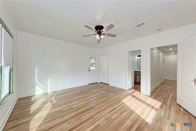 interior space featuring light hardwood / wood-style floors and ceiling fan