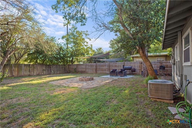 138 Antrim Dr, San Antonio, TX 78218 - view of yard with central AC unit, an outdoor fire pit, and a patio area