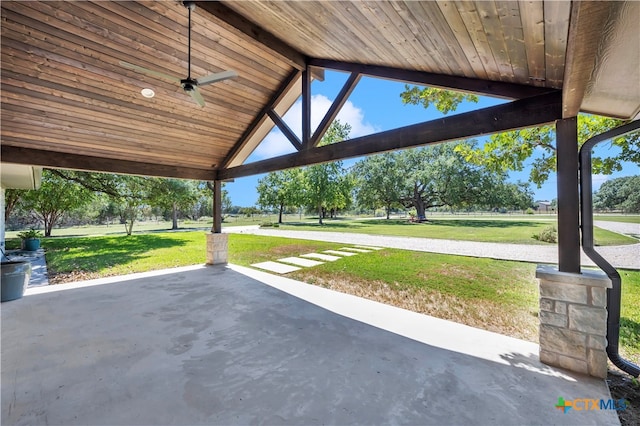 view of patio / terrace with ceiling fan and a gazebo