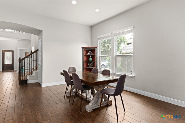 3256 Province Pt, Harker Heights, TX 76548 - dining area with dark wood-style floors, recessed lighting, and stairs