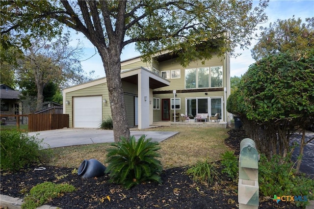 exterior space with a garage