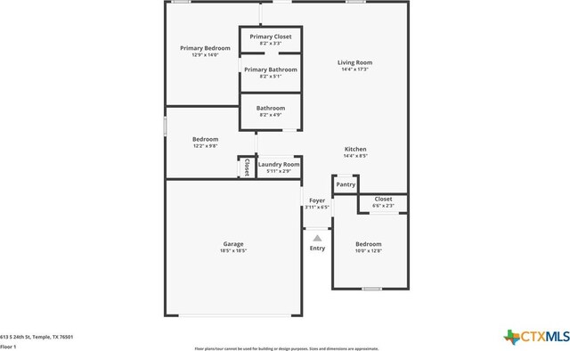 613 S 24th St, Temple, TX 76501 - floor plan