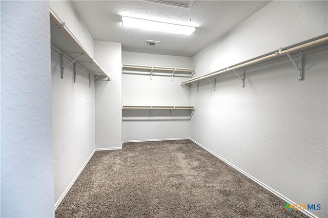 spacious closet with dark colored carpet