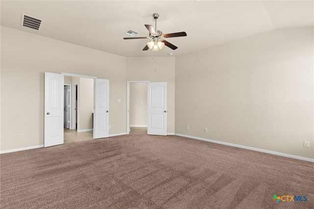3411 Aubree Katherine Dr, Killeen, TX 76542 - unfurnished bedroom with light carpet, vaulted ceiling, and ceiling fan