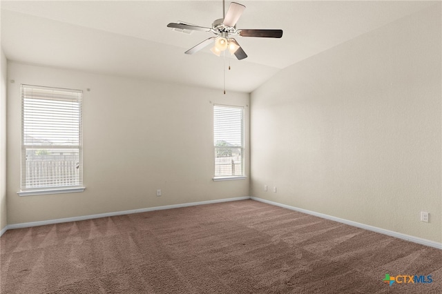 3411 Aubree Katherine Dr, Killeen, TX 76542 - spare room featuring carpet, lofted ceiling, and a ceiling fan
