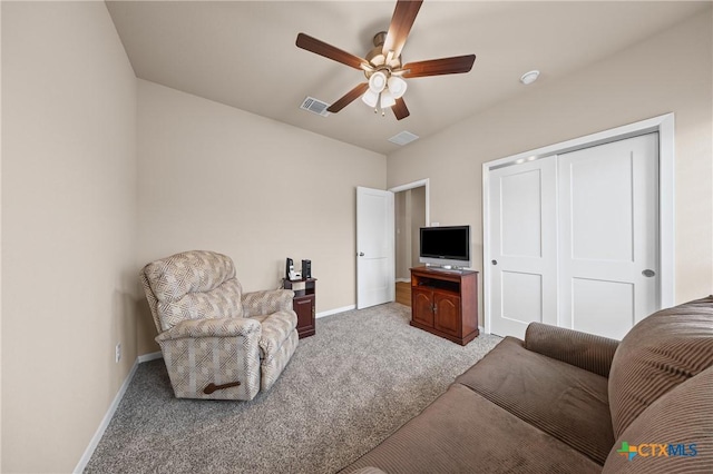 7109 Hammermill Ln, Temple, TX 76502 - carpeted living room featuring baseboards and a ceiling fan