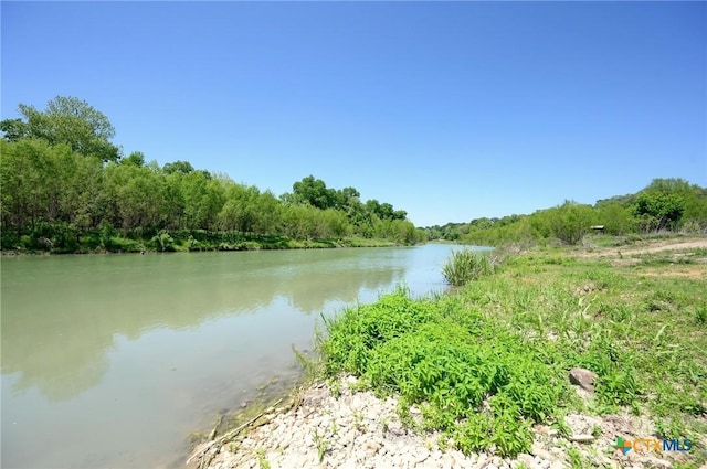 view of water feature with a view of trees