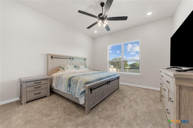 8917 Sassafras St, Temple, TX 76502 - bedroom featuring light colored carpet, baseboards, recessed lighting, and ceiling fan