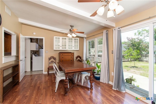 1401 N Penelope St, Belton, TX 76513 - dining area featuring plenty of natural light, wood finished floors, ceiling fan, and beam ceiling