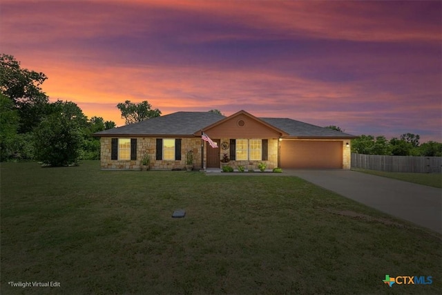 315 S Hackberry Rd, Holland, TX 76534 - ranch-style home with an attached garage, concrete driveway, and stone siding