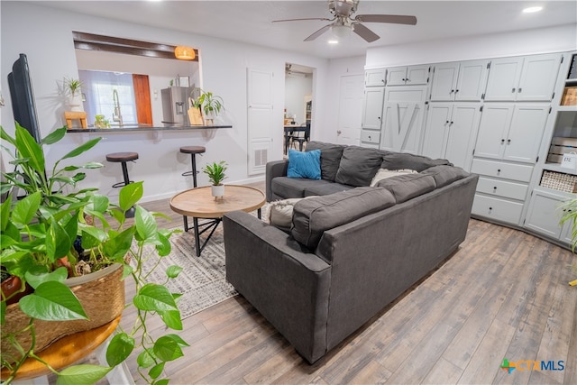 503 Maresh St, Taylor, TX 76574 - living room featuring a ceiling fan, recessed lighting, and wood finished floors