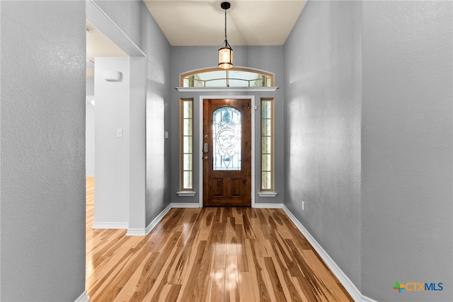 foyer entrance featuring light wood-type flooring