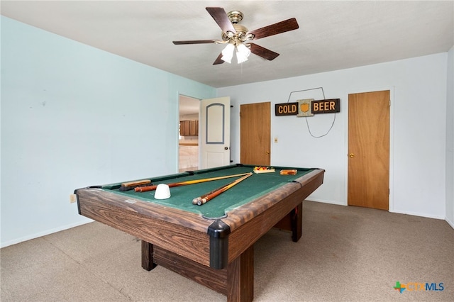 game room with ceiling fan and billiards