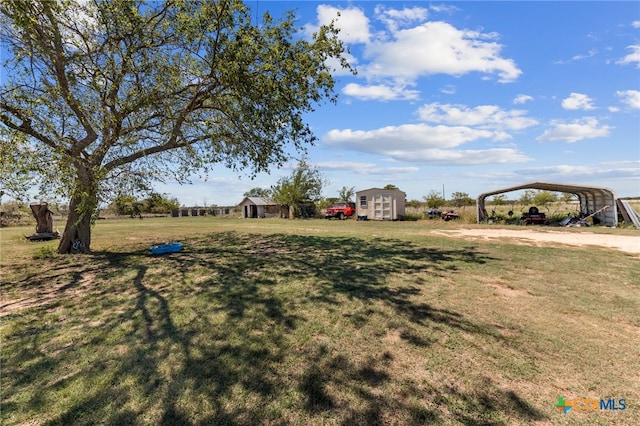 view of yard with a shed