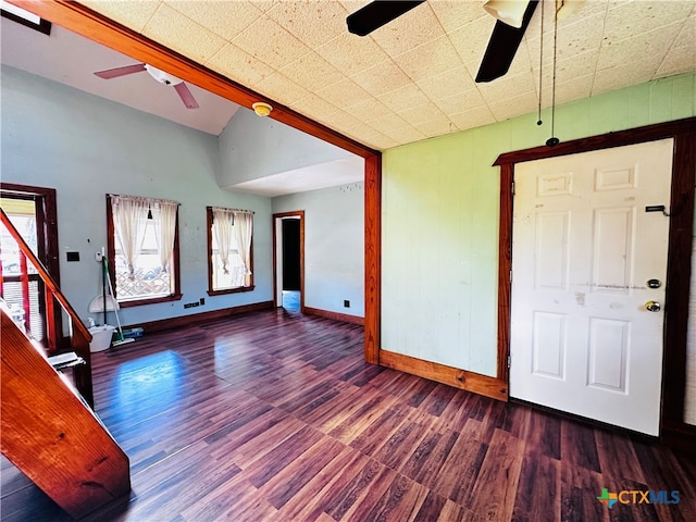 foyer entrance featuring dark hardwood / wood-style flooring and ceiling fan