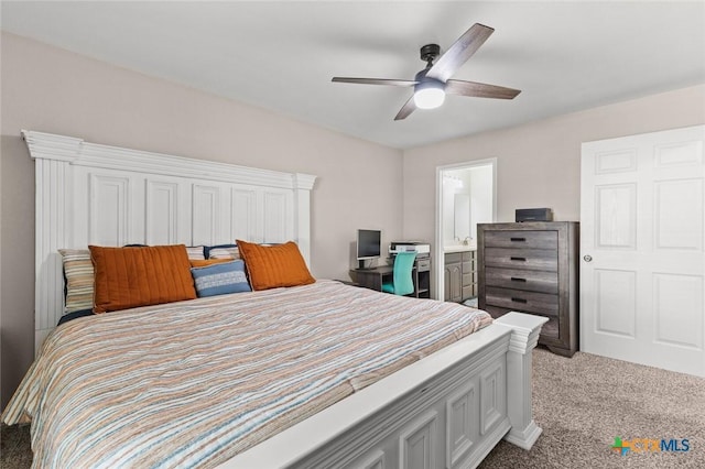 1301 Chapel Creek Rd, Waco, TX 76712 - carpeted bedroom featuring ceiling fan and ensuite bathroom