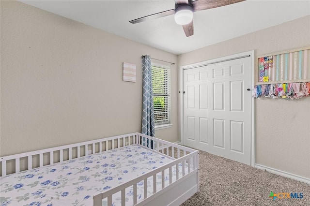 1301 Chapel Creek Rd, Waco, TX 76712 - carpeted bedroom featuring a closet and ceiling fan